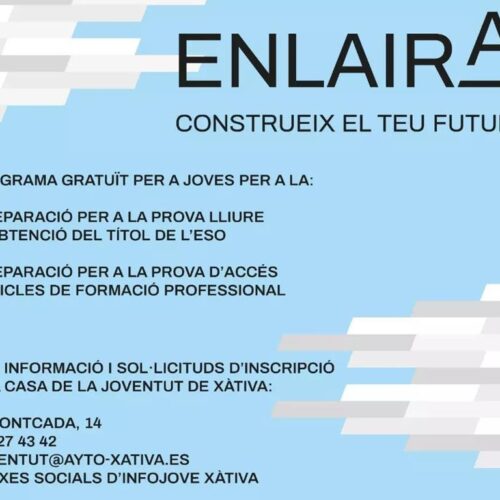 Xàtiva busca jóvenes para las nuevas ediciones de los programas Jove Oportunitat y Enlaira